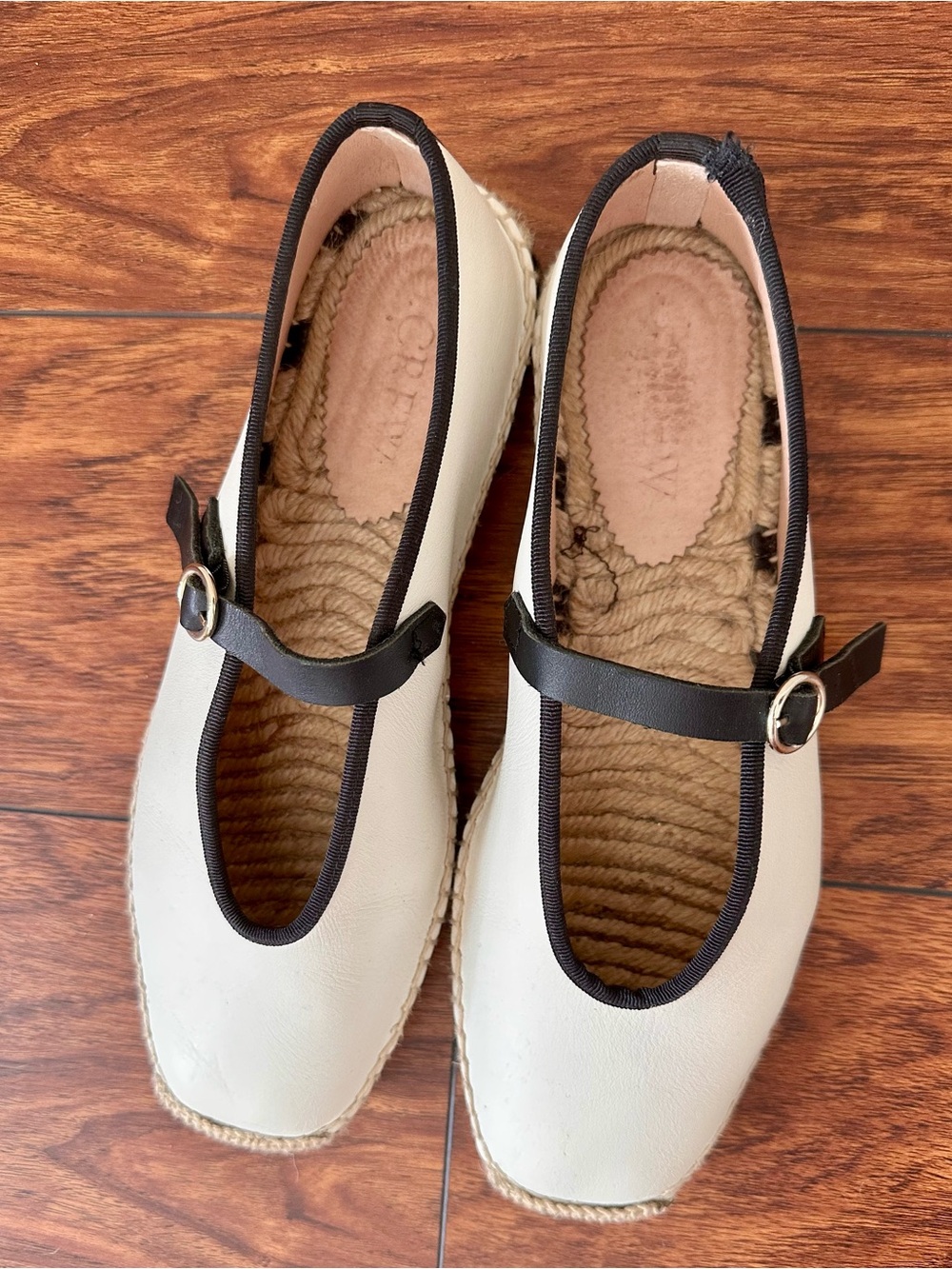 J. Crew Mary Jane Espadrille Flats in Cream with Black Trim